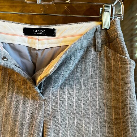NEW Body By Victoria Wool Pinstripe Career Wide Leg Trousers Gray Pink … NWOT - Picture 12 of 16